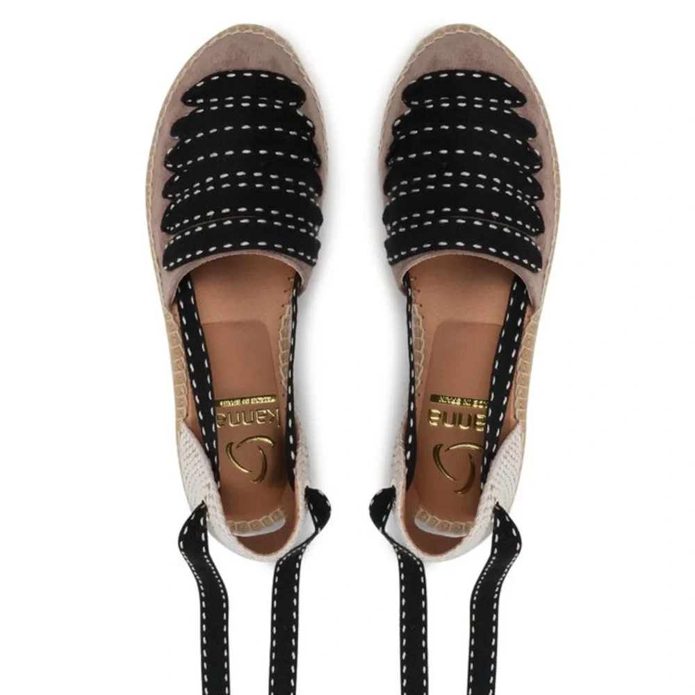 Kanna Espadrilles Natural Suede Platon Black Platform Shoes